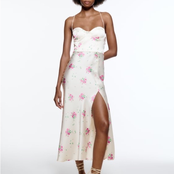 Satin Like Wedding Floral Boho Midi Dress - Picture 9 of 11